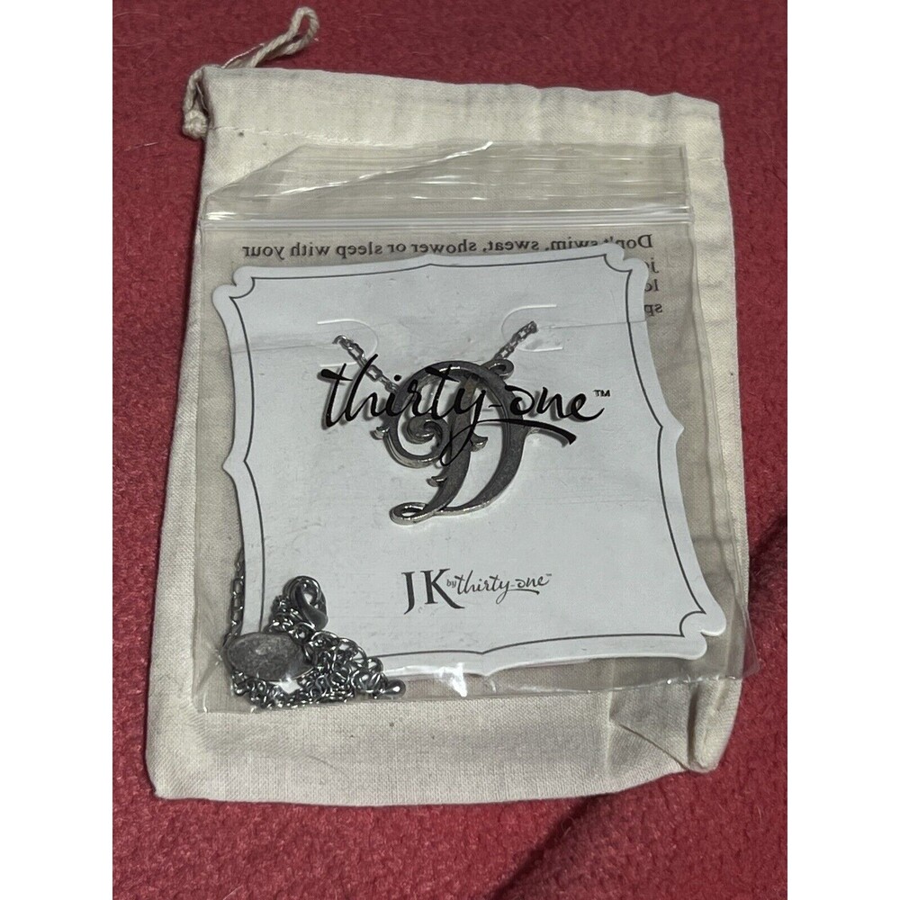 JK by Thirty One Initial Monogram D Necklace Silvertone 20" Silver NIB